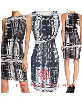 Trina Turk Black/White Mesh Cut Out Sheath Dess (4)